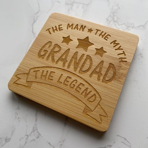 Personalised Grandad theme wooden coaster, fathers day gift, christmas gift, drinks coaster, gift for grandad