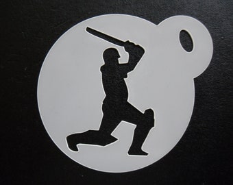 Unique bespoke new 60mm cricket player cookie, craft & face painting stencil