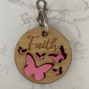Personalised themed wood and acrylic keyring