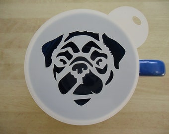 Unique bespoke new 100mm pugs face craft and coffee stencil