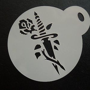 Unique bespoke new 60mm sword & rose cookie, craft and face painting stencil