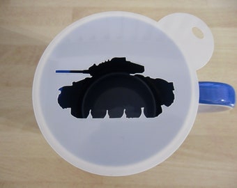 Unique bespoke new 100mm tank army craft and coffee stencil