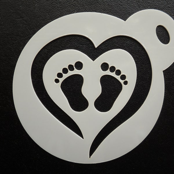 Unique bespoke new 60mm baby feet heart cookie, craft & face painting stencil