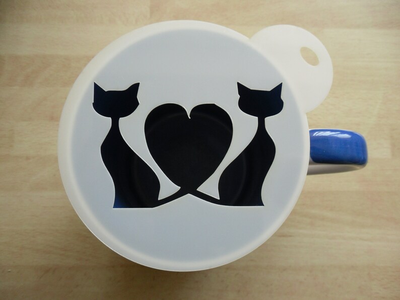 Unique bespoke new 100mm heart cats craft and coffee stencil image 1