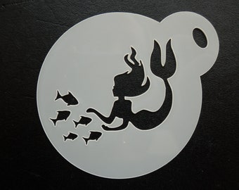 Unique bespoke new 60mm mermaid with fish cookie, craft & face painting stencil