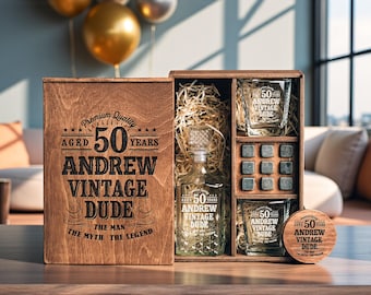 Cheers to 50 Years Birthday Whiskey Decanter Set, Aged to Perfection, Bourbon Glass, Gift for Man, Dad Custom 50th Milestone Birthday