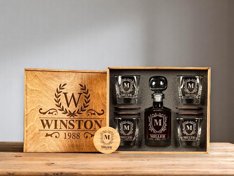 Custom whiskey gift set in rustic box
