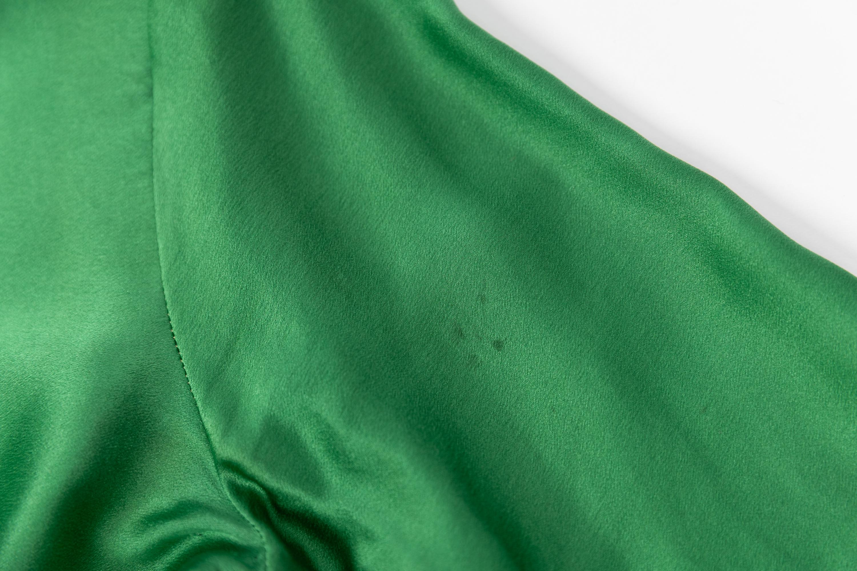 Vintage Green Silk Blouse With Collar M/L