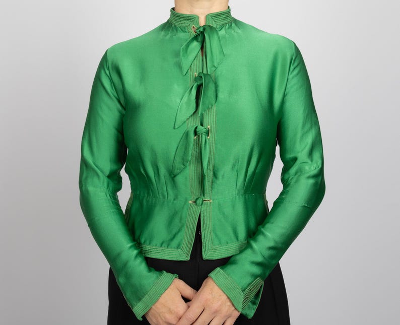 Vintage Silk Floral Print Green Earth Tone Blouse main image 1