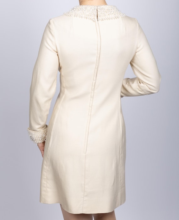 XL 1960s Dress Cream Classic Shirtwaist Rhinestone Wedding