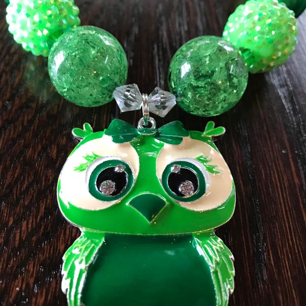 Necklaces - Beaded Necklaces - Chunky St Patricks Necklace - Owl Necklace - St Patrick Necklace - Toddler St Paddys Day - Green Girl Jewelry