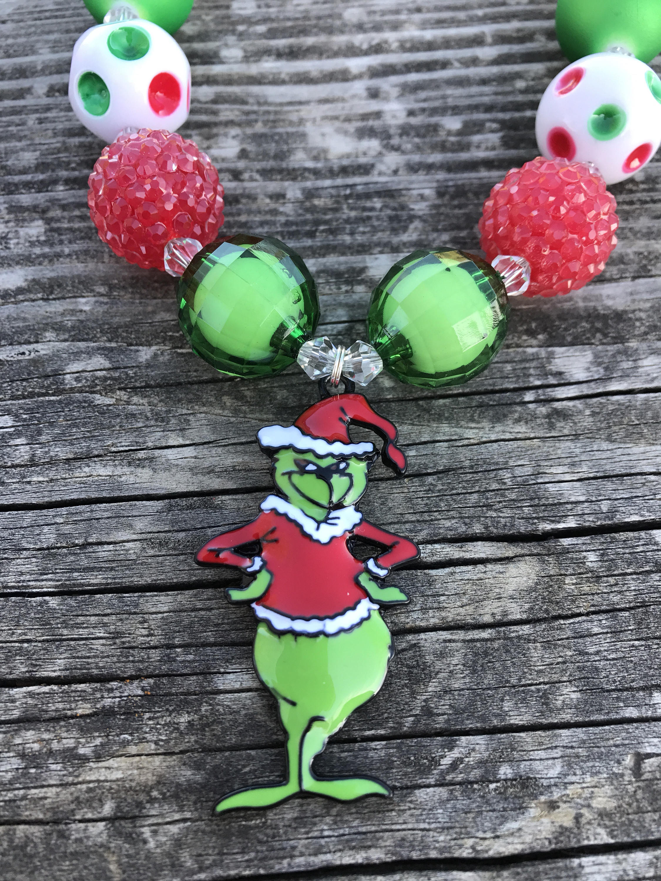 Necklaces Chunky Bead Necklace Christmas Necklace Grinch Etsy