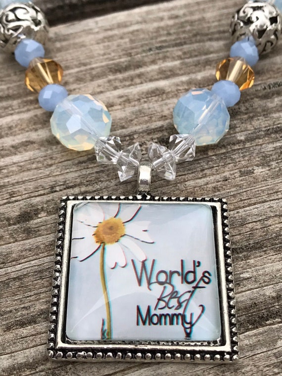 Jewelry Necklace Beaded Necklace Mom Necklace Blue Necklace Mom Jewelry Worlds Best Mom Mother s Day Mother s Day Gift Mom Etsy