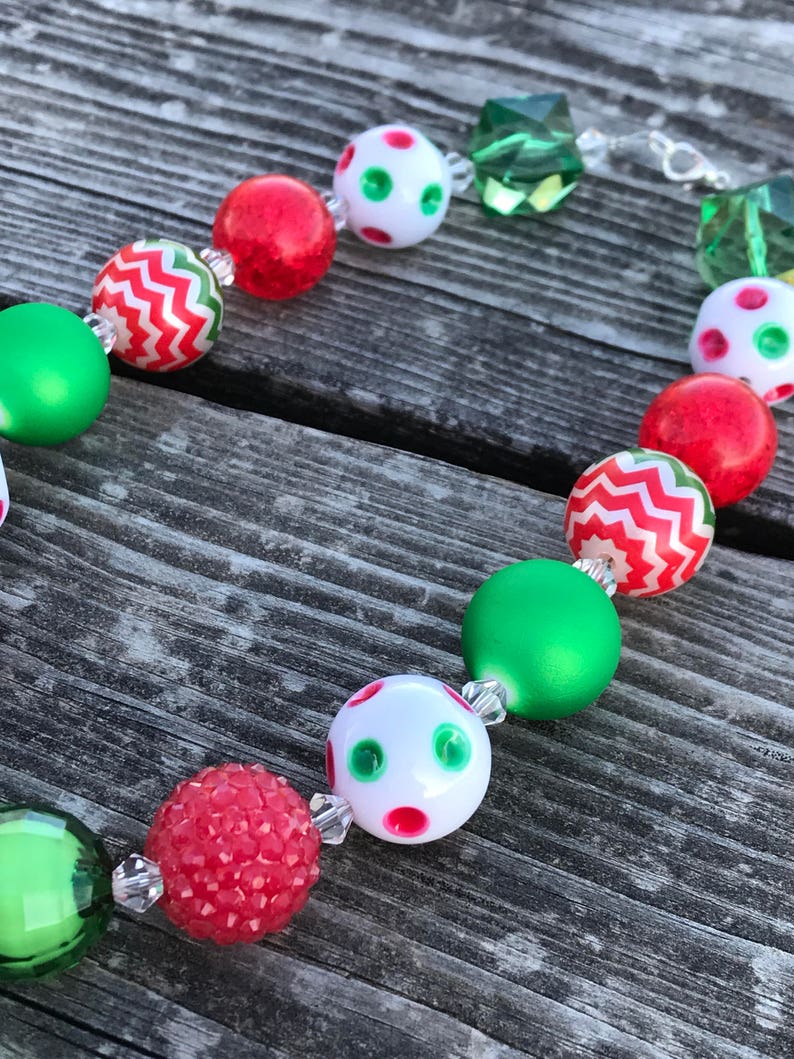 Necklaces Chunky Bead Necklace Christmas Necklace Grinch Etsy