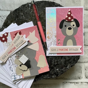 Kit de fabrication de cartes pour adultes et enfants, anniversaire de chien, paquet de 4, intérieur vierge, kit de cartes de voeux, cartes préfabriquées