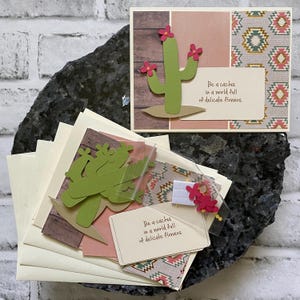Kit de fabrication de cartes pour adultes, enfants, cactus, juste parce que, je pense à vous, paquet de 4, intérieur vierge, kit de cartes de voeux, cartes préfabriquées