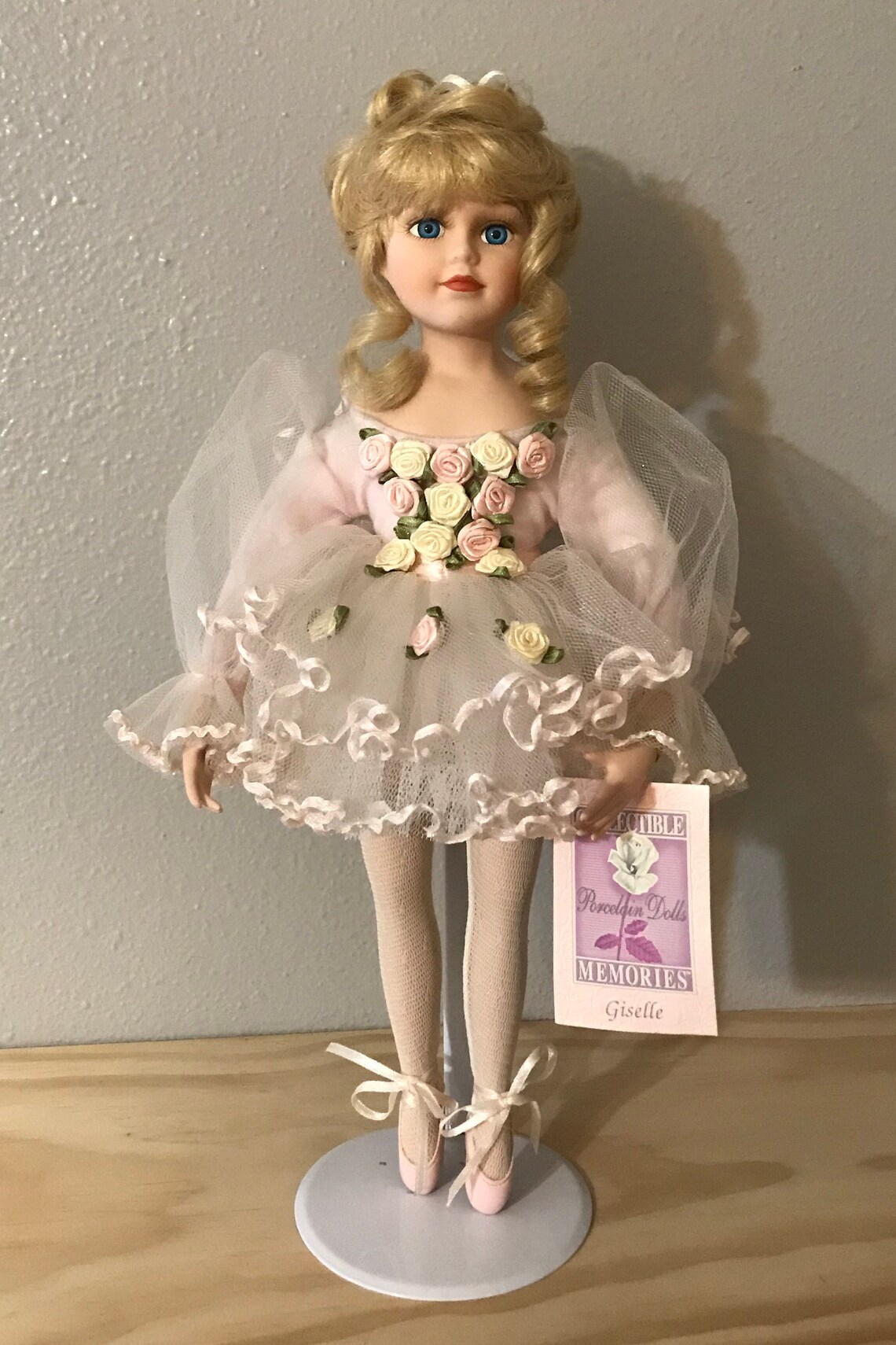 Porcelain Doll / ballerina / Blonde hair / Blue eyes / pink Etsy