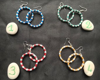 Creole earrings with a striped look in coffee capsules. A choice.