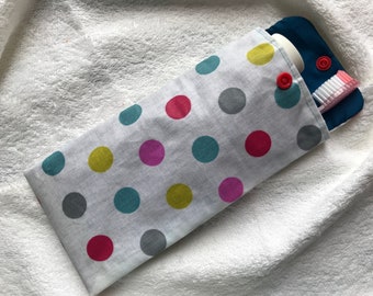 Waterproof pouch case for toothbrush and toothpaste, pencil case or glasses case with flap and snap. Travel accessory.