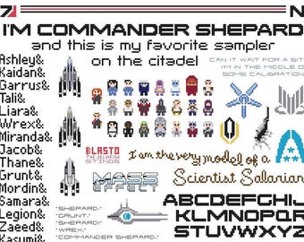 Mass Effect cross-stitch sampler pattern Bioware gaming