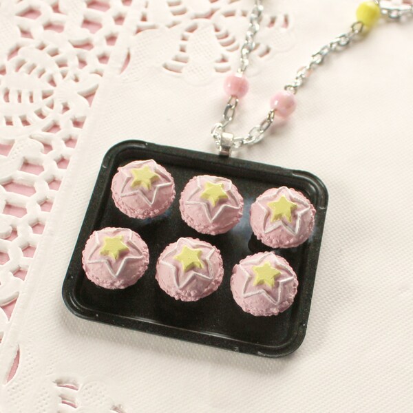 Star French Macaron Tray Mini Food Silver Necklace