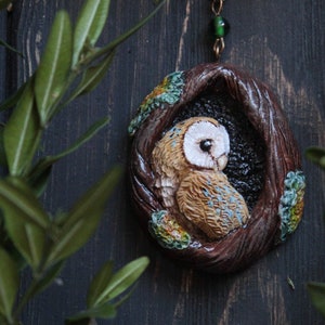 Barn Owl Necklace: Hand Sculpted Polymer Clay Pendant
