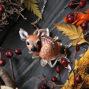 Handmade Fawn Necklace: Polymer Clay Deer Pendant, Woodland Jewelry