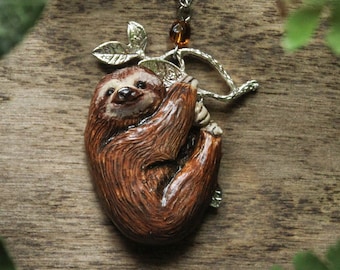 Polymer Clay Sloth Necklace, Animal Spirit Pendant