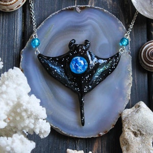 Manta Ray Galaxy Necklace, Starry Manta Pendant, Sea Jewelry, Stingray Charm image 1