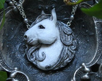 White Horse Pendant: Polymer Clay Irish Mythology Necklace