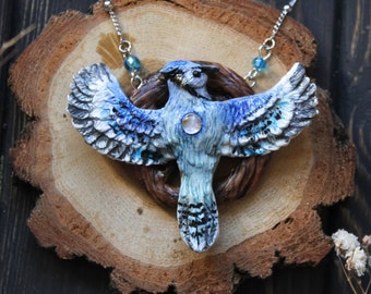 Blue Jay Necklace, Bluejay charm, Bird Jewelry, Woodland Blue Bird Pendant, Blue Jay Totem Necklace