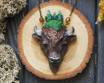 Bison Necklace: Buffalo Totem Charm, Southwest Animal Jewelry