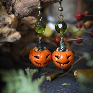 Halloween Pumpkin Earrings, Halloween Jewelry, Witch Pumpkin Earrings, Jack O'Lantern Earrings image 2