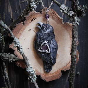 Raven Pendant Necklace: Gothic Wicca Crow Charm