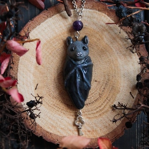 Bat Gothic Necklace, Black Bat Jewelry, Mystic Bat Pendant, Witch Cute Bat Jewellery, Unique Halloween Necklace, Dark Fantasy Necklace