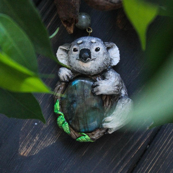 Ожерелье коалы, украшения для коал, милая коала с кулоном из лабрадорита