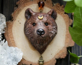 Bear Totem Necklace: Hand-Painted Druid Amulet