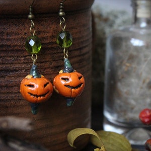 Halloween Pumpkin Earrings, Halloween Jewelry, Witch Pumpkin Earrings, Jack O'Lantern Earrings image 1