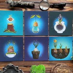 Frühling Kunstdrucke, Gartenkunst, Frühlingsbirnen Postkarten, Blumen Pflanzen Kunstdruck 6er Set Drucke