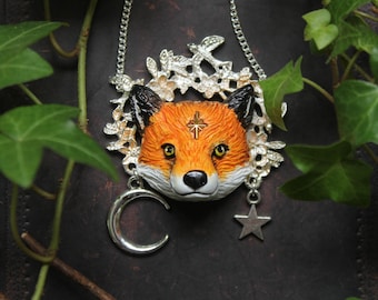 Fox Spirit Necklace: Crescent Moon Star Charm, Woodland Jewelry