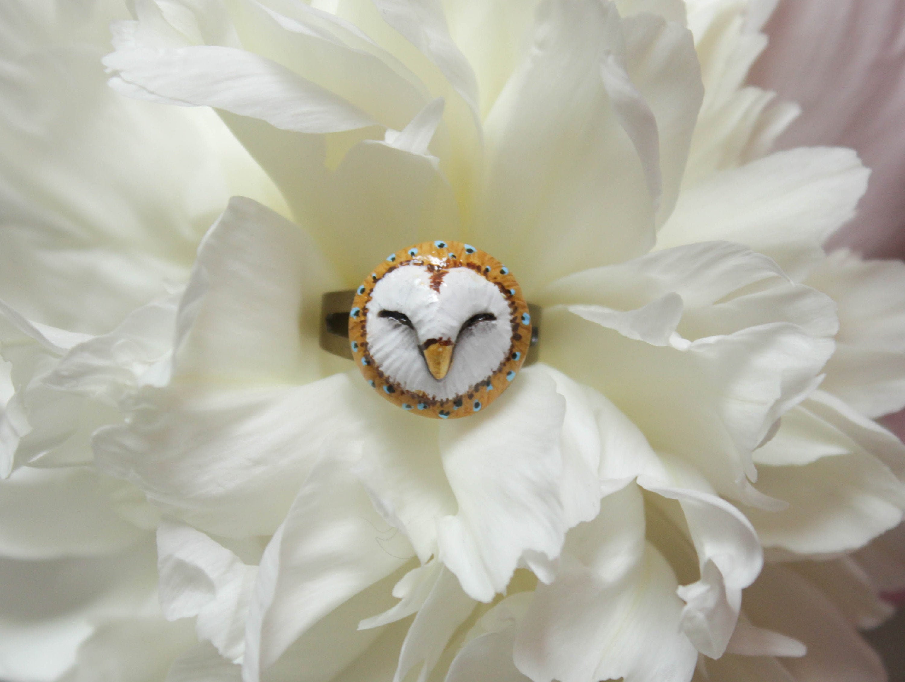Barn Owl Polymer Clay Ring, Witch Jewelry, Dark Mori Accessories, Celtic Owl Statement Ring