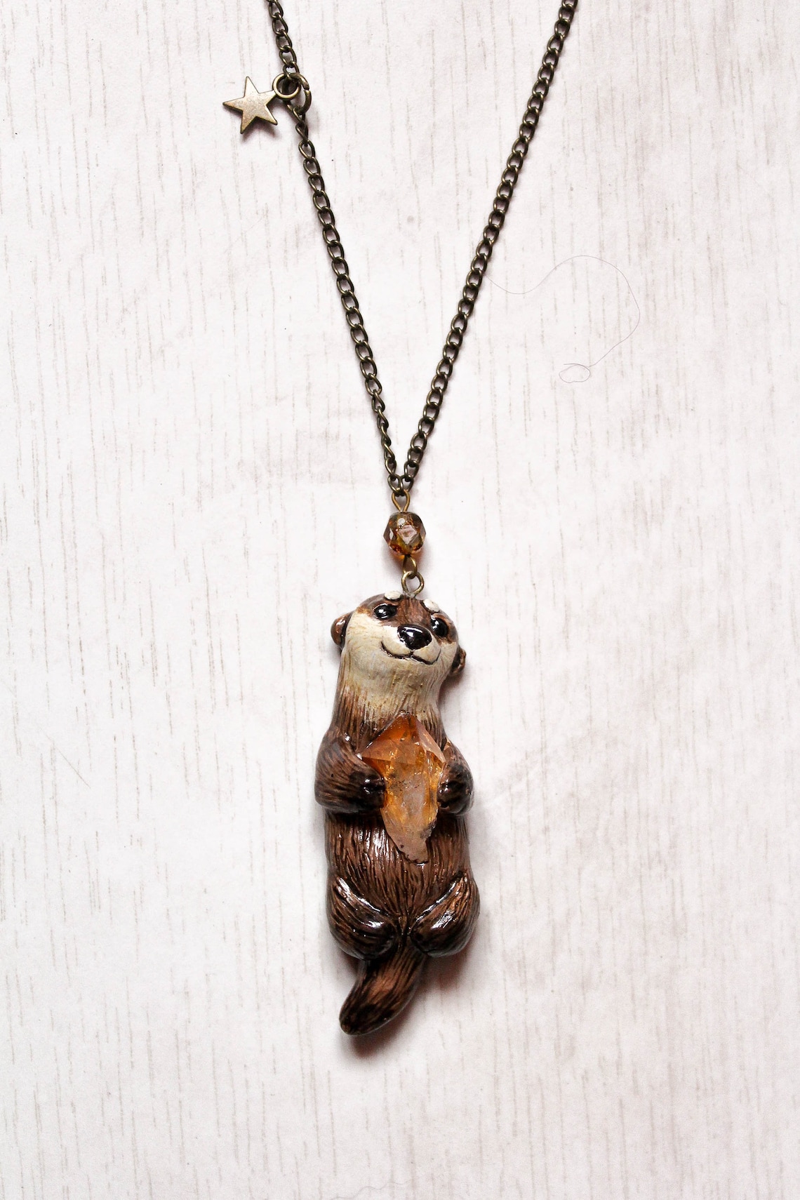 Otter Necklace Otter With Citrine Spirit Charm Otter Totem Etsy
