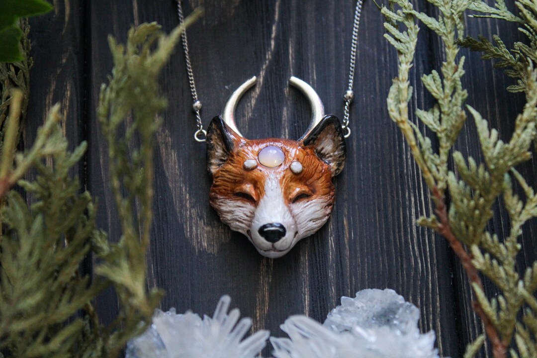 Fox Moon Witch Necklace Dark Mori Fox Charm Totem Fox Etsy 日本