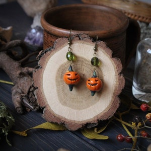 Halloween Pumpkin Earrings, Halloween Jewelry, Witch Pumpkin Earrings, Jack O'Lantern Earrings image 3