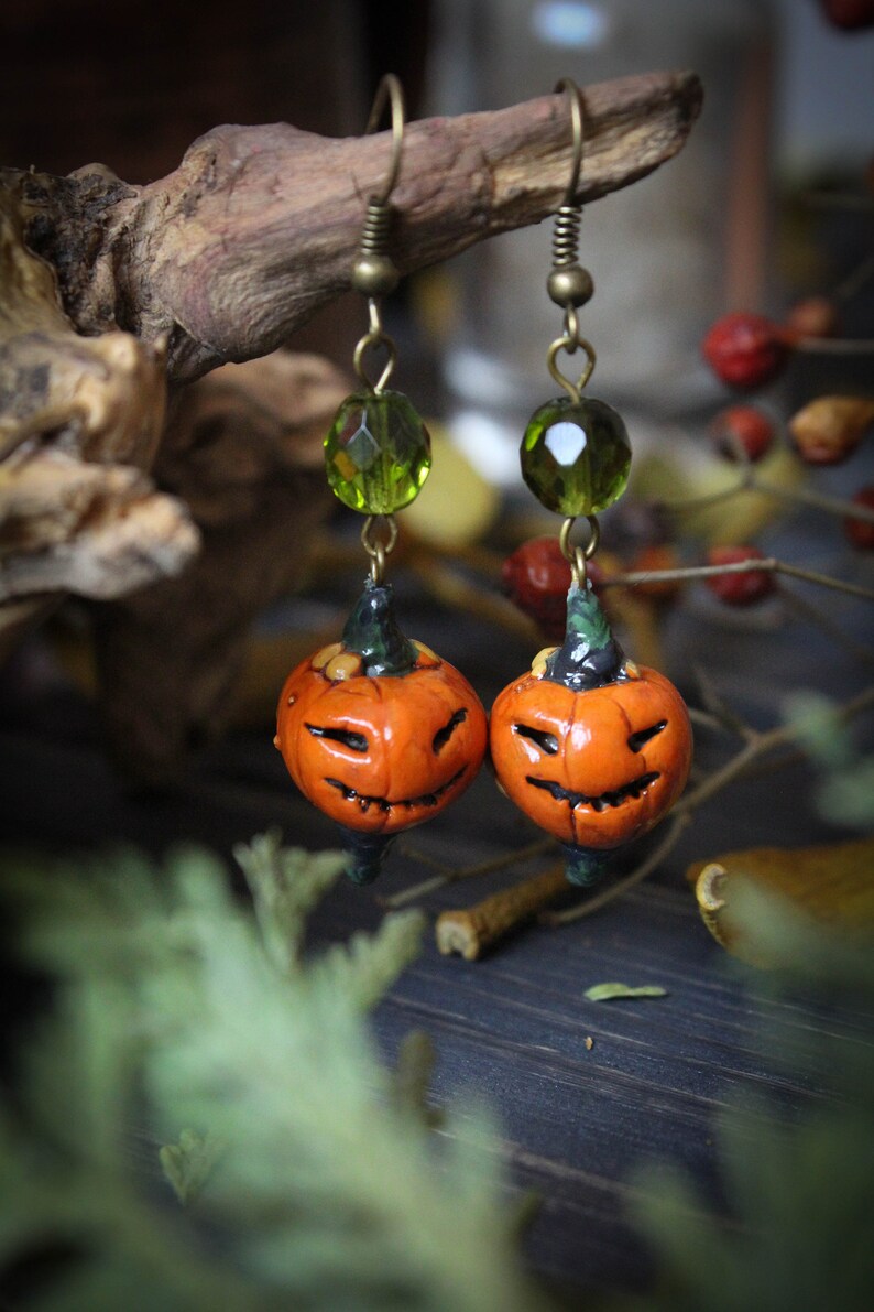 Halloween Pumpkin Earrings, Halloween Jewelry, Witch Pumpkin Earrings, Jack O'Lantern Earrings image 2