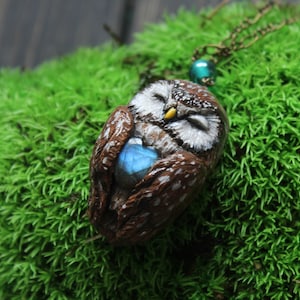 Boreal Owl Labradorite Necklace: Polymer Clay Witch Charm