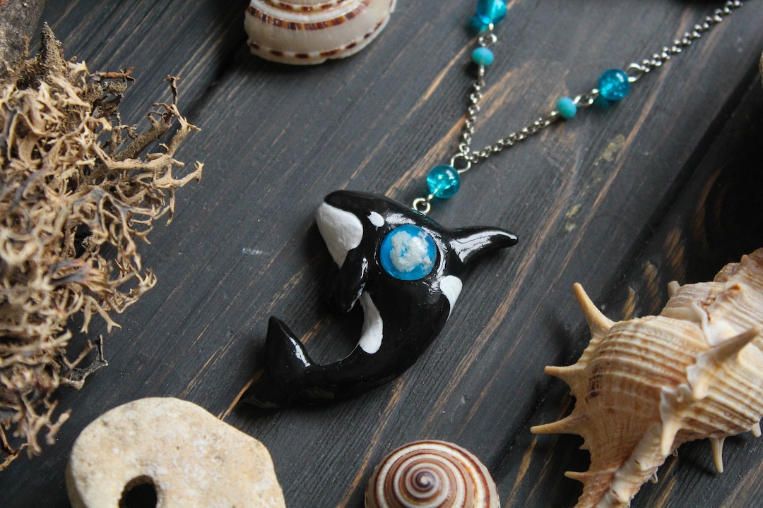 Orca Whale Cloud Necklace, Orca Jewelry, Orca Totem Charm, Killer Whale Endant, Sea Animal