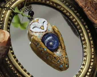 Owl Galaxy Necklace, Barn Owl Starry Sky Charm, Witchy Owl Jewelry, Owl Spirit Jewellery, Fairy Owl Miniature