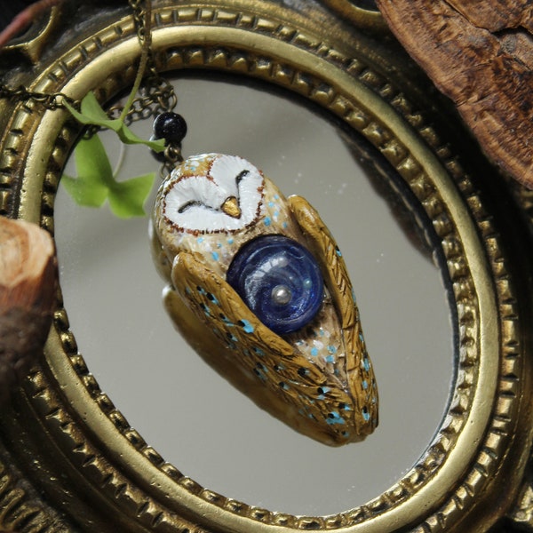 Owl Galaxy Necklace, Barn Owl Starry Sky Charm, Witchy Owl Jewelry, Owl Spirit Jewellery, Fairy Owl Miniature