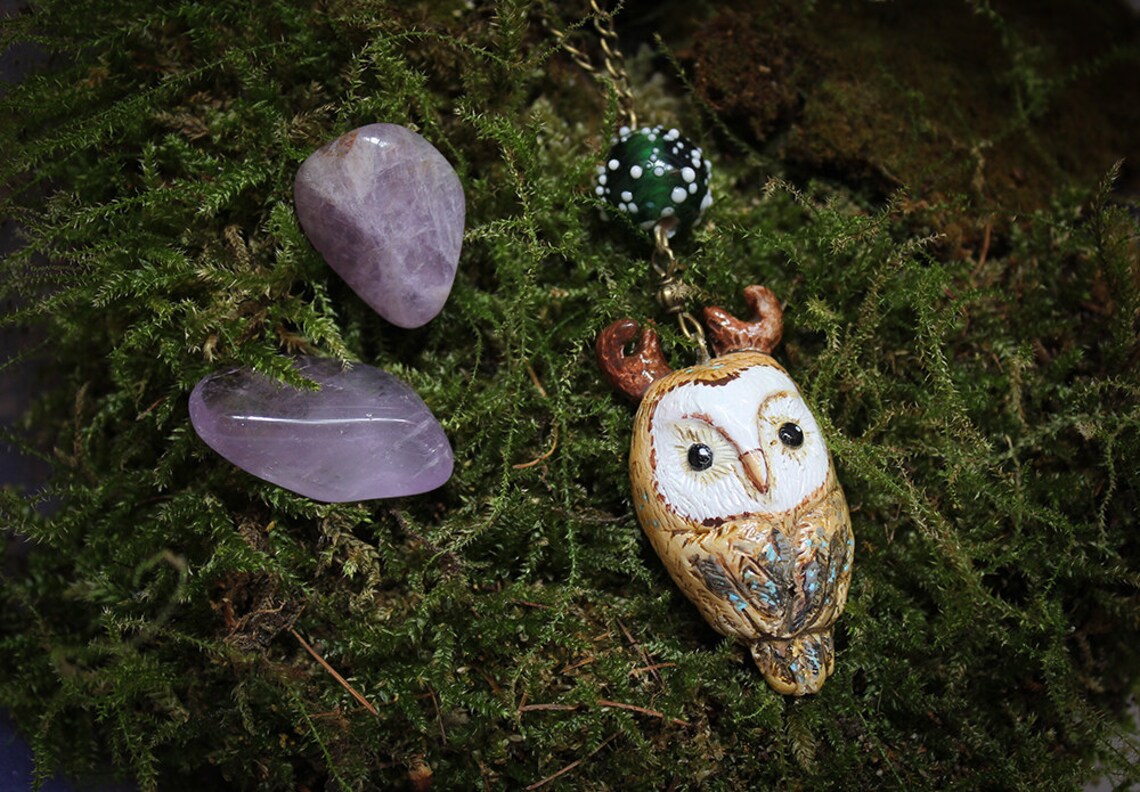Owl Necklace Barn Owl Pendant Cute Owl Pendant Pagan Owl Etsy